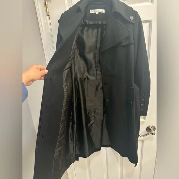 Kenneth Cole New York Black Trench Coat, Wool Coat, Winter Coat - Picture 8 of 12